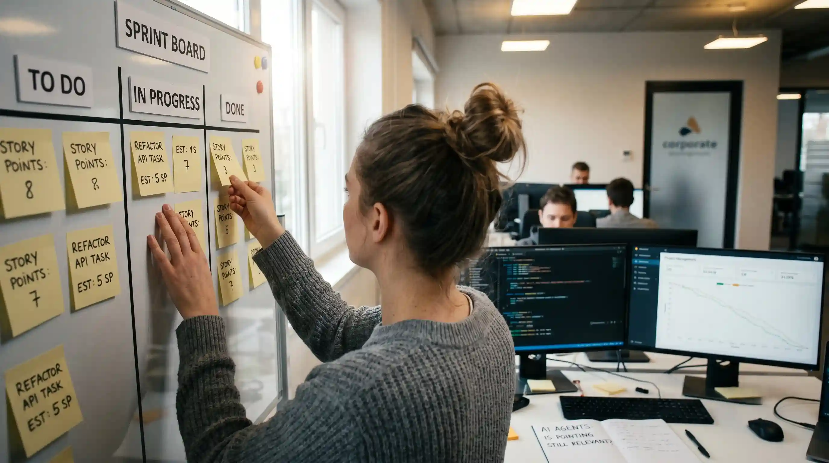 Agile team recalibrating story points and the Fibonacci scale for AI coding agents